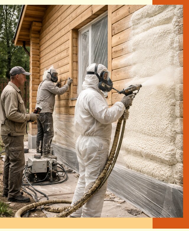 Утепление дома из бруса ППУ в Краснокаменске от 3935 руб/м2 под ключ | ТепломастерКсн