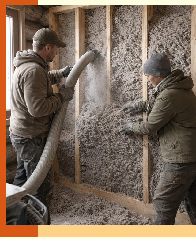 Утепление бревенчатого дома эковатой в Краснокаменске