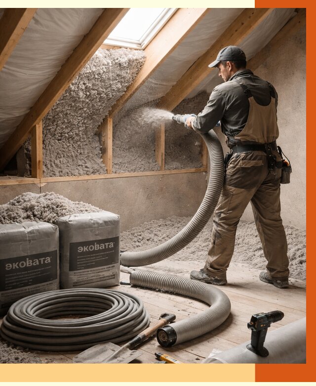 Утепление мансарды эковатой в Краснокаменске от 2249 руб/м2 — монтаж, задувка, цена | ТепломастерКсн