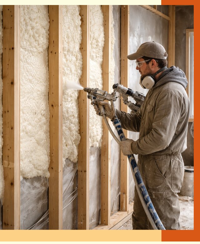 Утепление каркасной стены ППУ в Краснокаменске от 4344 руб./м2 под ключ | ТепломастерКсн