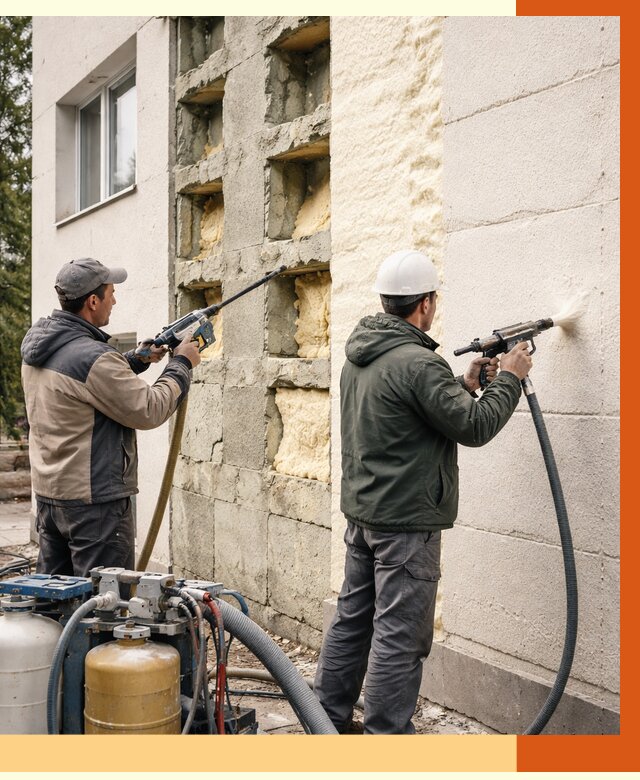 Заполнение пустот фасада в Краснокаменске от 4599 руб. — утепление пустот облицовки | ТепломастерКсн