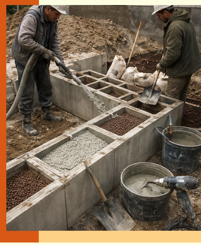 Заполнение полостей фундамента в Краснокаменске герметичным утеплением и повышением прочности