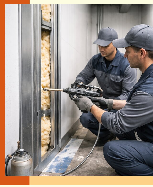 Заполнение пустот холодильных панелей в Краснокаменске специализированной пеной